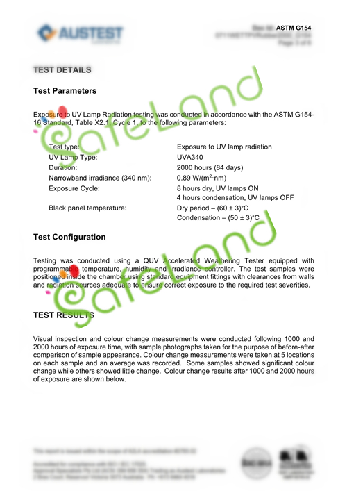 ASTM REPORT OF 2000 HOURS UV TEST